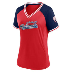 Washington Nationals Women's Glitz & Glam League Diva Raglan V-Neck T-Shirt Red