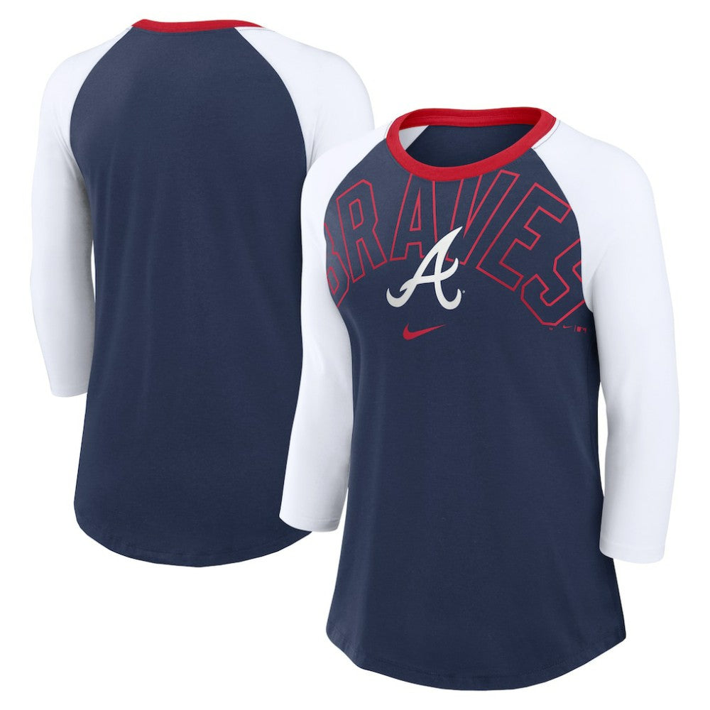 Atlanta Braves Women's Knockout Arch 3/4-Sleeve Raglan Tri-Blend T-Shirt Navy/White