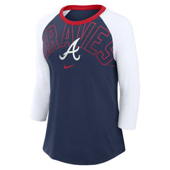 Atlanta Braves Women's Knockout Arch 3/4-Sleeve Raglan Tri-Blend T-Shirt Navy/White