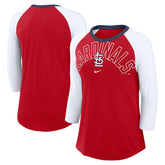 St. Louis Cardinals Women's Knockout Arch 3/4-Sleeve Raglan Tri-Blend T-Shirt Red/White