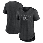 Chicago White Sox Women's Knockout Team Stack Tri-Blend T-Shirt Heather Black