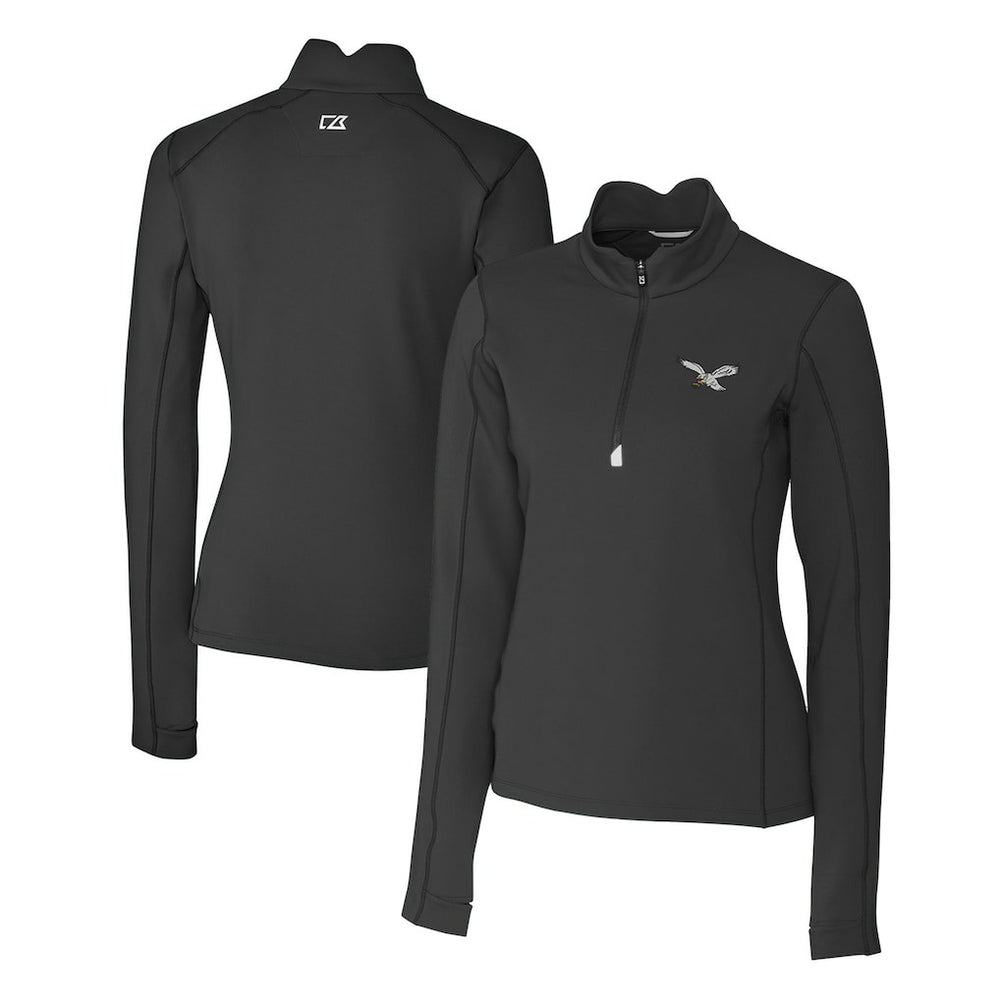 Philadelphia Eagles Cutter & Buck Women's Gridiron Classics Logo DryTec Traverse Stretch Quarter-Zip Pullover Top - Black online