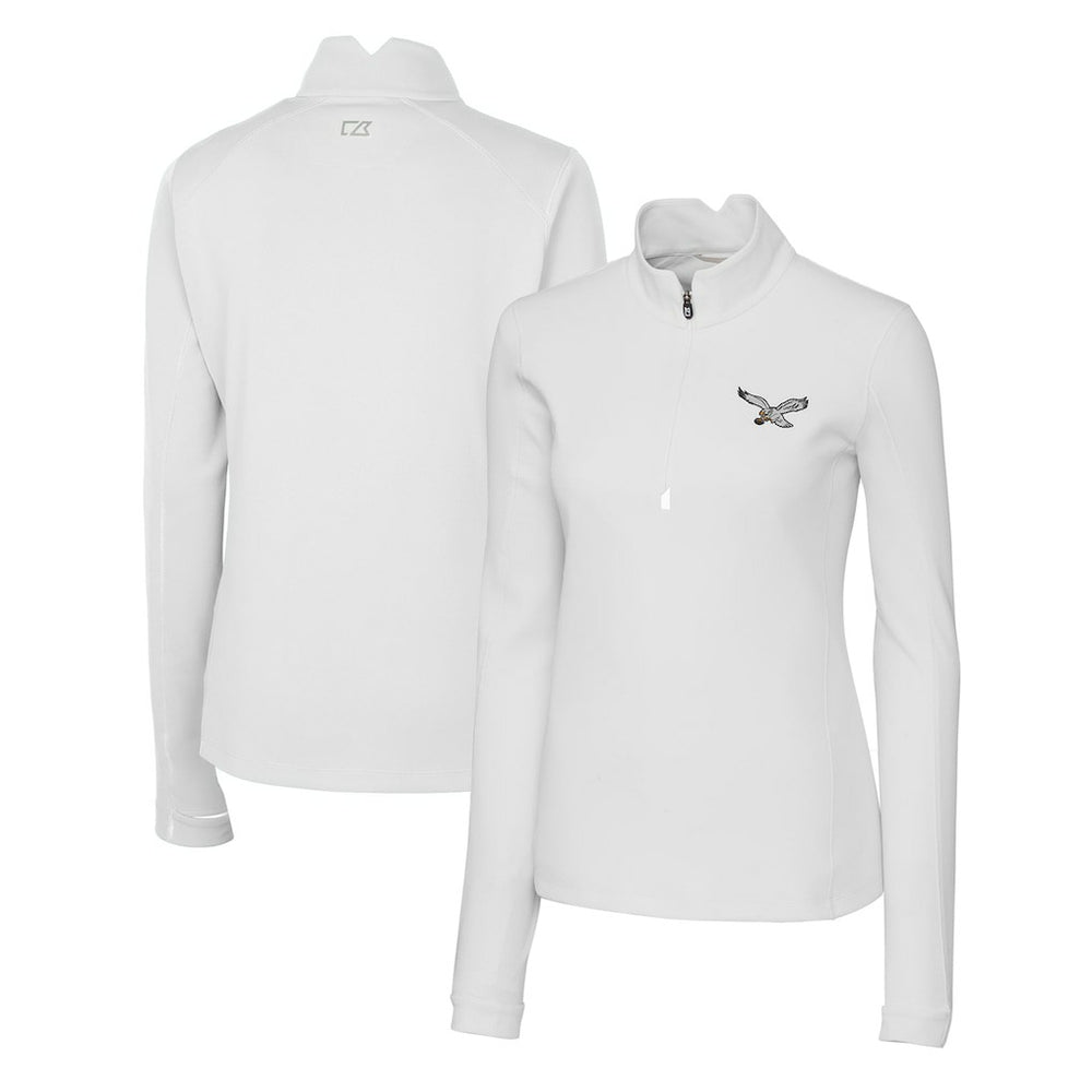 Philadelphia Eagles Cutter & Buck Women's Gridiron Classics Logo DryTec Traverse Stretch Quarter-Zip Pullover Top - White for sale