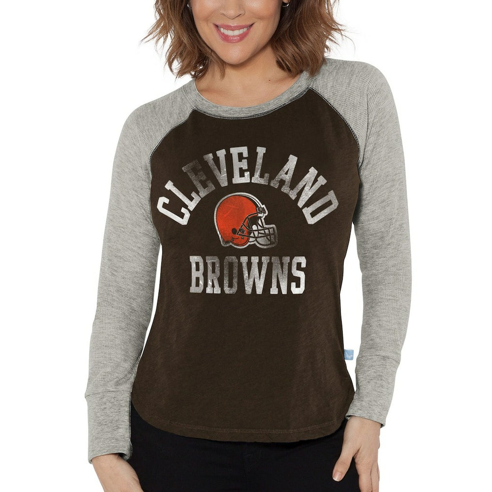 Cleveland Browns G-III 4Her by Carl Banks Women's Waffle Knit Raglan Long Sleeve T-Shirt - Brown/Heather Gray sale