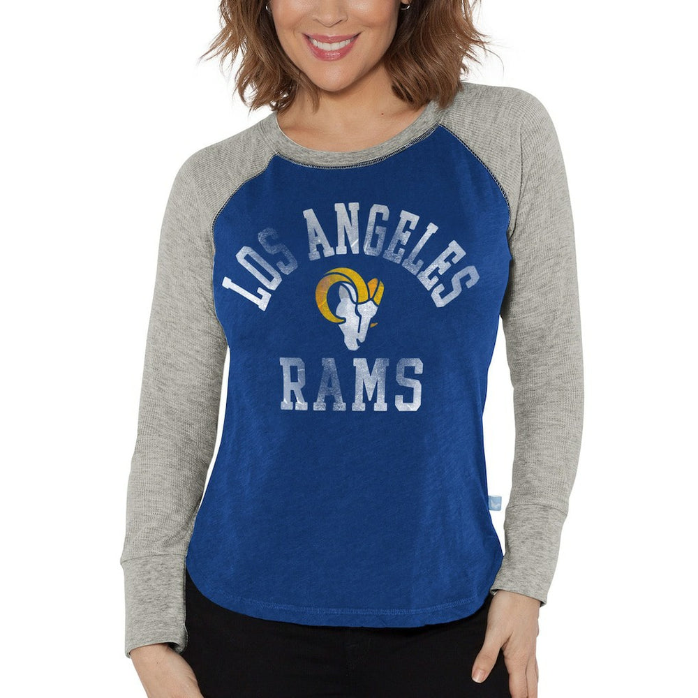Los Angeles Rams G-III 4Her by Carl Banks Women's Waffle Knit Raglan Long Sleeve T-Shirt - Royal/Heather Gray discount