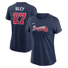 Austin Riley Atlanta Braves Women's Cooperstown Collection Fuse Name & Number T-Shirt Navy