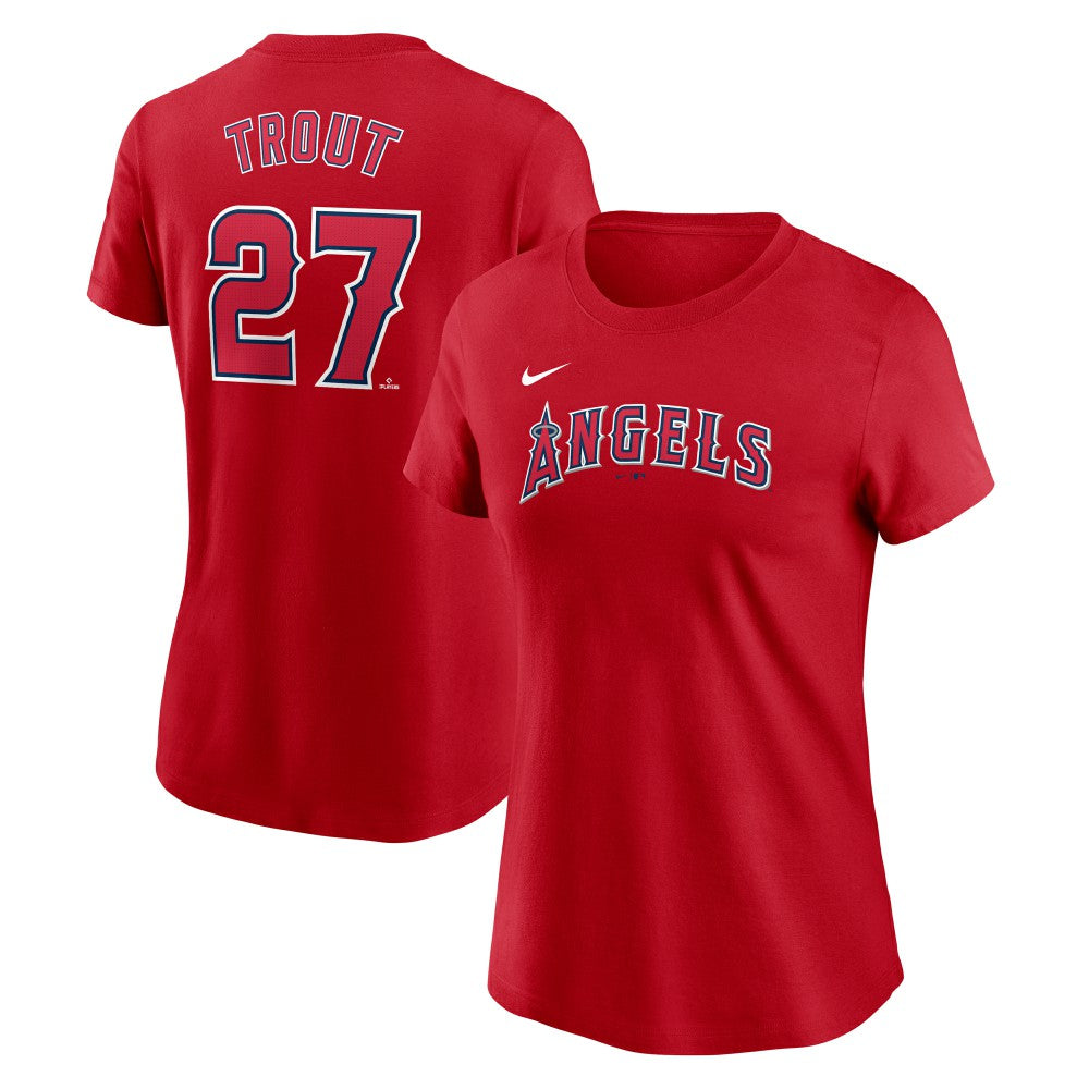 Mike Trout Los Angeles Angels Women's Cooperstown Collection Fuse Name & Number T-Shirt Red