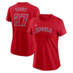 Mike Trout Los Angeles Angels Women's Cooperstown Collection Fuse Name & Number T-Shirt Red