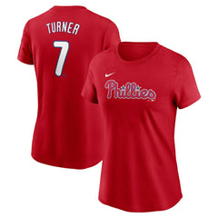 Trea Turner Philadelphia Phillies Women's Cooperstown Collection Fuse Name & Number T-Shirt Red
