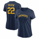 Christian Yelich Milwaukee Brewers Women's Cooperstown Collection Fuse Name & Number T-Shirt Navy