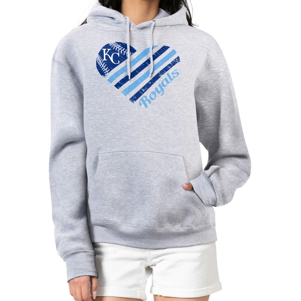 Kansas City Royals G-III 4Her by Carl Banks Women's Heart Fleece Pullover Hoodie Heather Gray