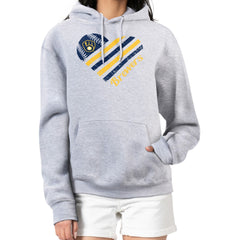 Milwaukee Brewers G-III 4Her by Carl Banks Women's Heart Fleece Pullover Hoodie Heather Gray