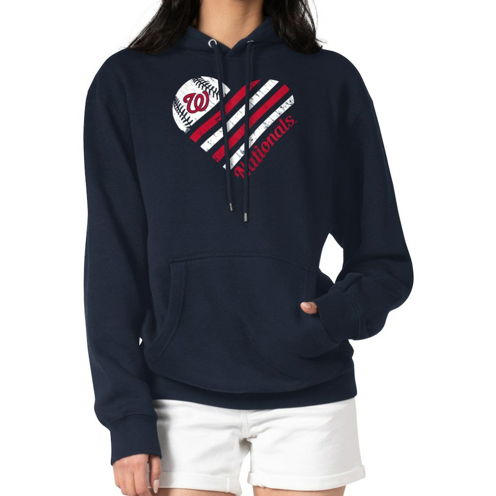 Washington Nationals G-III 4Her by Carl Banks Women's Heart Fleece Pullover Hoodie Navy