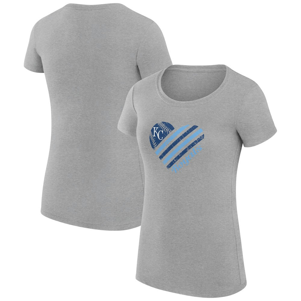 Kansas City Royals G-III 4Her by Carl Banks Women's Super-Slim Fit Lightweight Heart Graphic T-Shirt Heather Gray