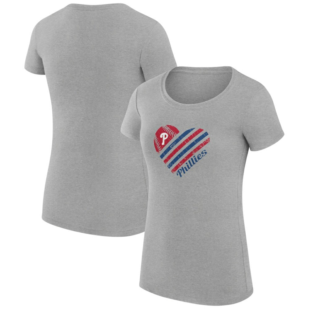 Philadelphia Phillies G-III 4Her by Carl Banks Women's Super-Slim Fit Lightweight Heart Graphic T-Shirt Heather Gray