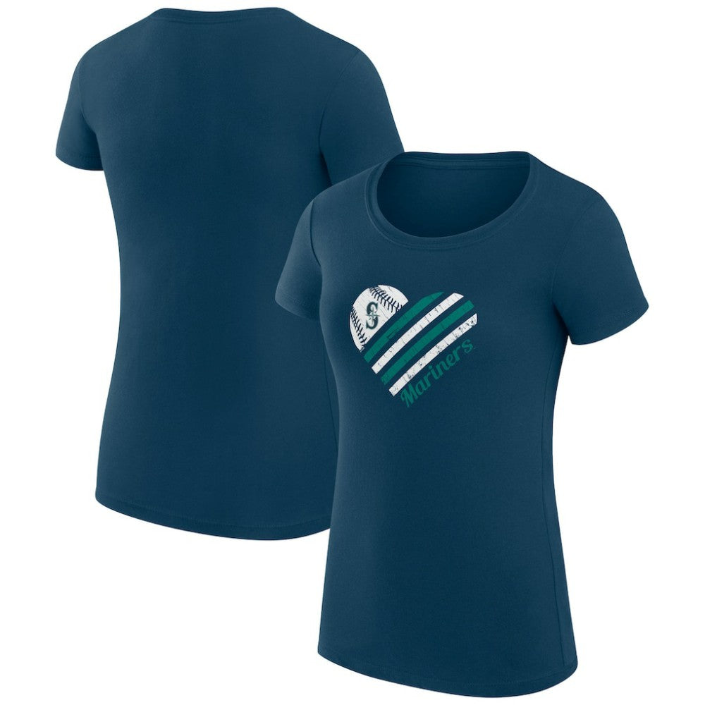 Seattle Mariners G-III 4Her by Carl Banks Women's Super-Slim Fit Lightweight Heart Graphic T-Shirt Navy