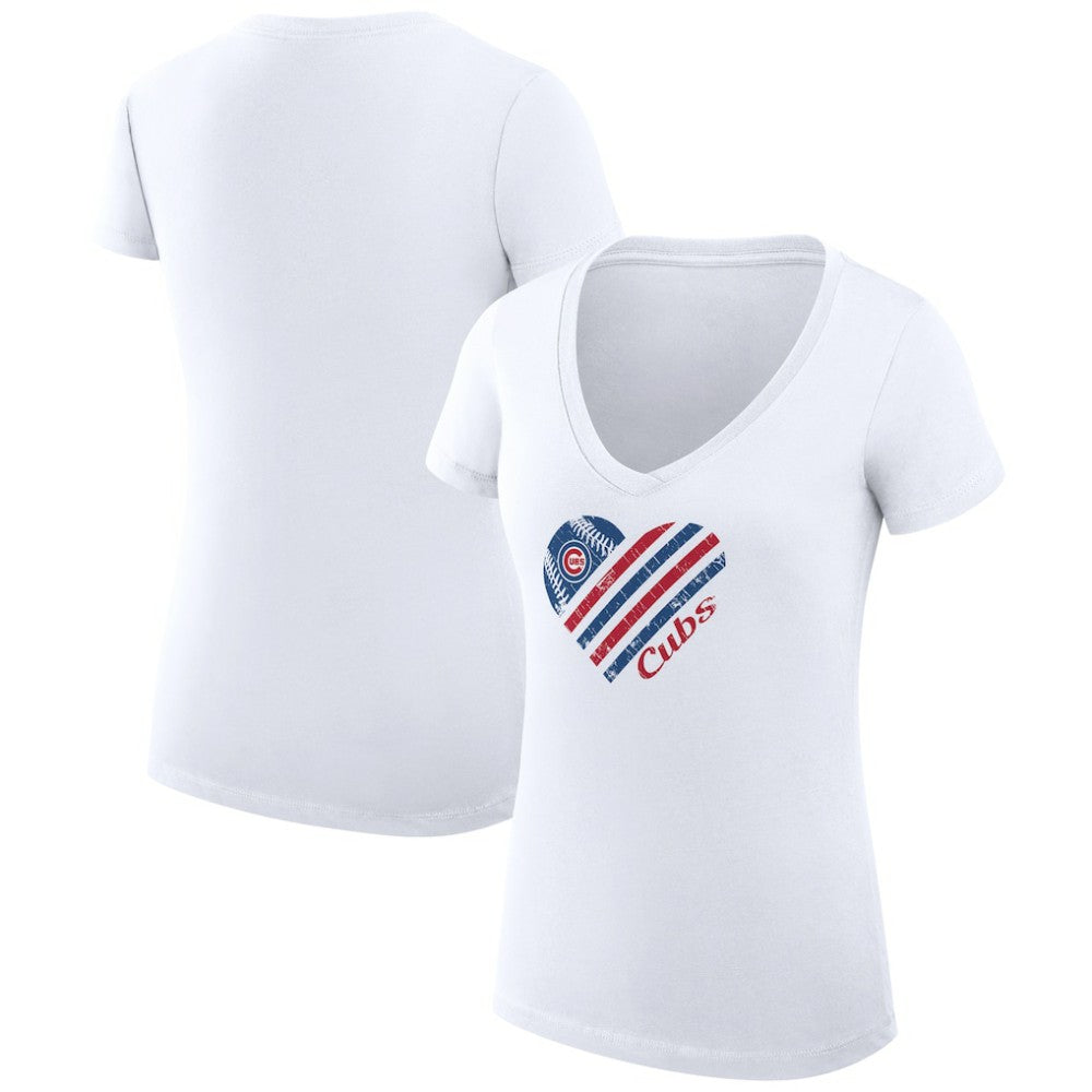 Chicago Cubs G-III 4Her by Carl Banks Women's Super-Slim Fit Lightweight Heart V-Neck T-Shirt White