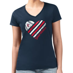 Cleveland Guardians G-III 4Her by Carl Banks Women's Super-Slim Fit Lightweight Heart V-Neck T-Shirt Navy