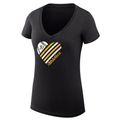 Athletics G-III 4Her by Carl Banks Women's Super-Slim Fit Lightweight Heart V-Neck T-Shirt Black
