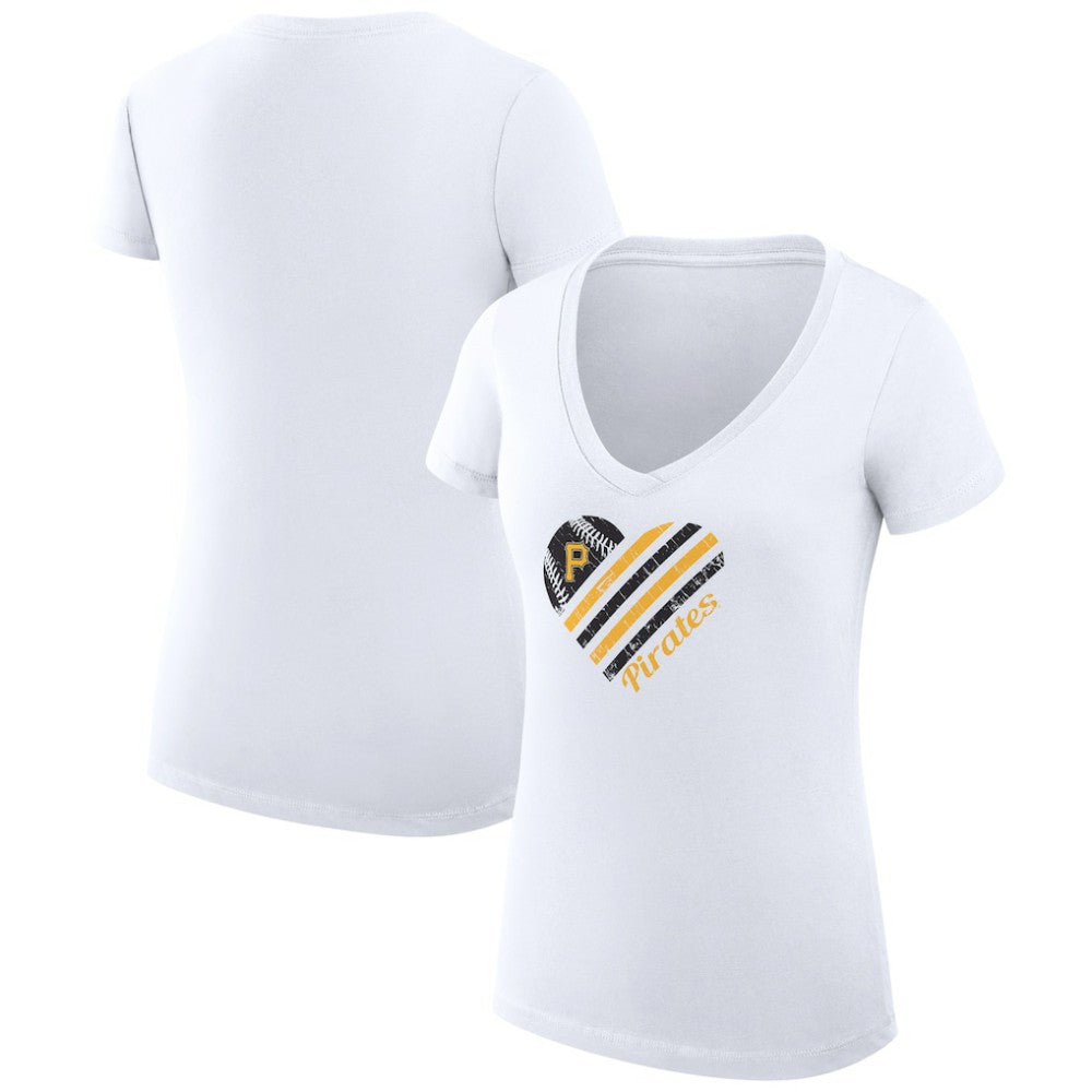 Pittsburgh Pirates G-III 4Her by Carl Banks Women's Super-Slim Fit Lightweight Heart V-Neck T-Shirt White
