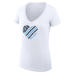Tampa Bay Rays G-III 4Her by Carl Banks Women's Super-Slim Fit Lightweight Heart V-Neck T-Shirt White