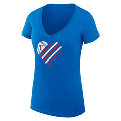 Texas Rangers G-III 4Her by Carl Banks Women's Super-Slim Fit Lightweight Heart V-Neck T-Shirt Royal