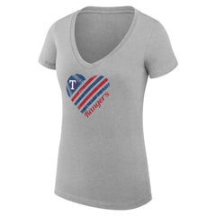 Texas Rangers G-III 4Her by Carl Banks Women's Super-Slim Fit Lightweight Heart V-Neck T-Shirt Heather Gray
