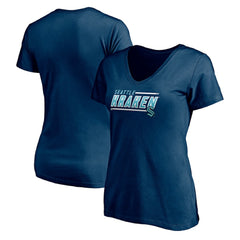 Seattle Kraken Women's Mascot In Bounds V-Neck T-Shirt - Deep Sea Blue T-shirts