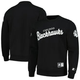 Chicago Blackhawks Starter x NHL Black Ice Cross Check Pullover Sweatshirt - Black Sweatshirts