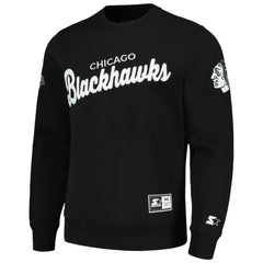 Chicago Blackhawks Starter x NHL Black Ice Cross Check Pullover Sweatshirt - Black Sweatshirts