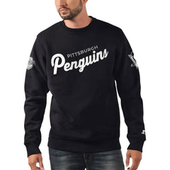 Pittsburgh Penguins Starter x NHL Black Ice Cross Check Pullover Sweatshirt - Black Sweatshirts