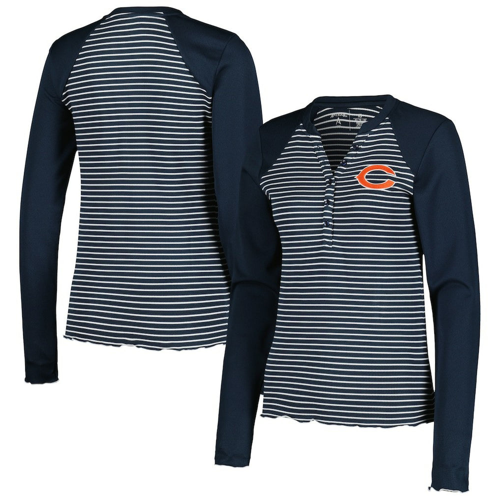 Chicago Bears Antigua Women's Maverick Waffle Henley Long Sleeve T-Shirt - Navy outlet
