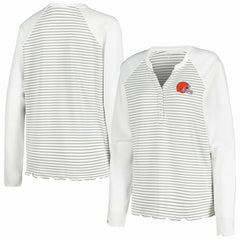 Cleveland Browns Antigua Women's Maverick Waffle Henley Long Sleeve T-Shirt - White outlet