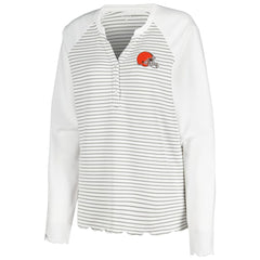 Cleveland Browns Antigua Women's Maverick Waffle Henley Long Sleeve T-Shirt - White outlet
