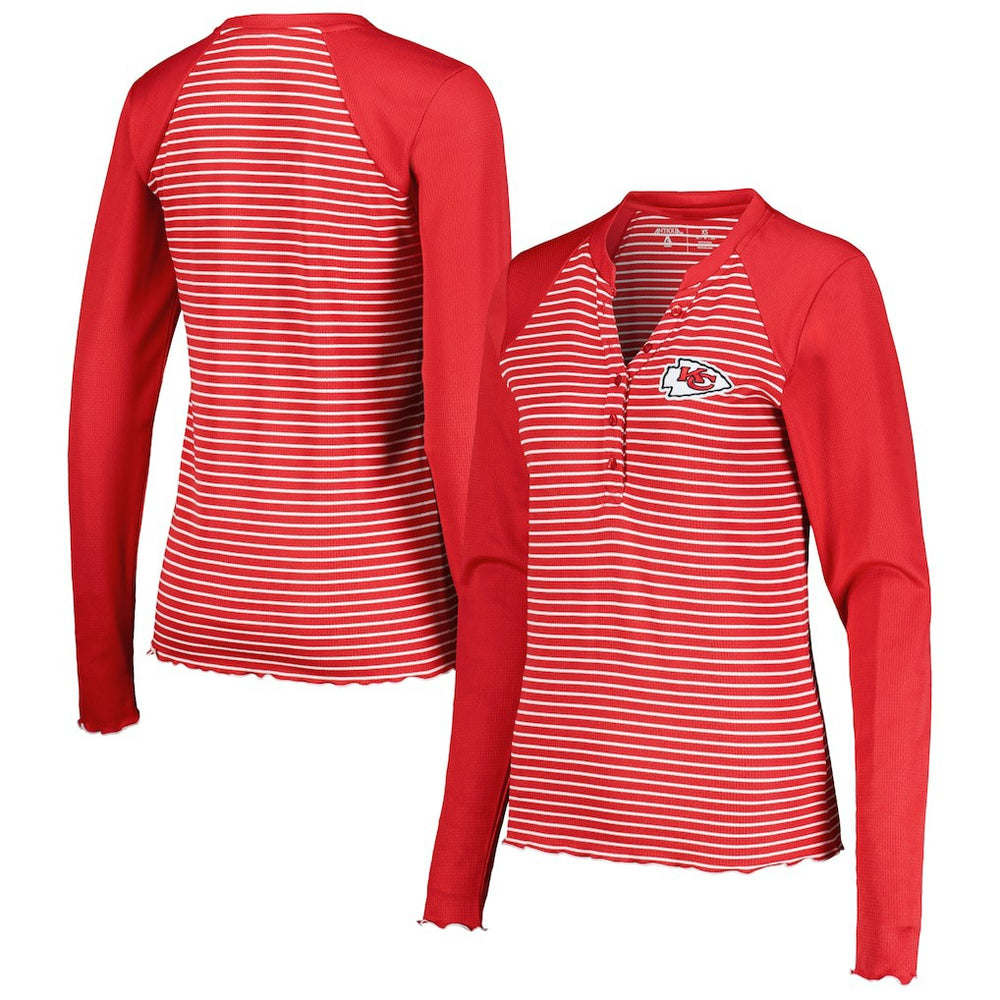 Kansas City Chiefs Antigua Women's Maverick Waffle Henley Long Sleeve T-Shirt - Red for sale