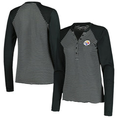 Pittsburgh Steelers Antigua Women's Maverick Waffle Henley Long Sleeve T-Shirt - Black on sale