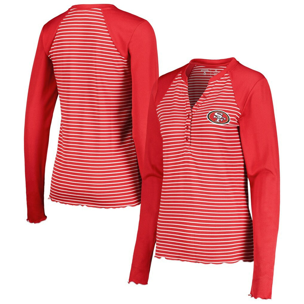 San Francisco 49ers Antigua Women's Maverick Waffle Henley Long Sleeve T-Shirt - Scarlet on sale