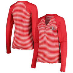 San Francisco 49ers Antigua Women's Maverick Waffle Henley Long Sleeve T-Shirt - Scarlet on sale