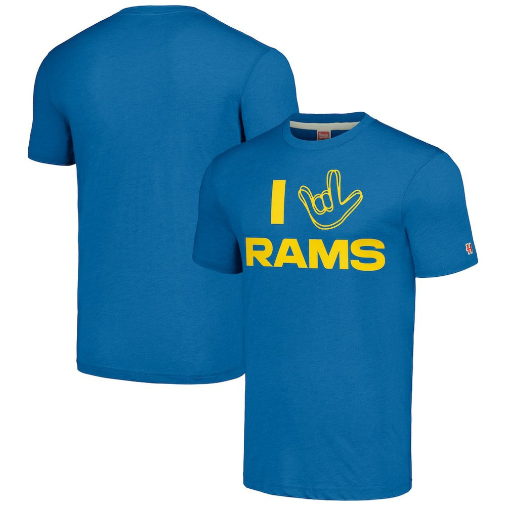 Los Angeles Rams Homage Unisex The NFL ASL Collection by Love Sign Tri-Blend T-Shirt - Royal for sale