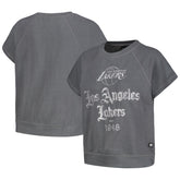 Los Angeles Lakers The Wild Collective Women's Embroidered Fleece Raglan Short Sleeve Pullover Sweatshirt - Gray outlet