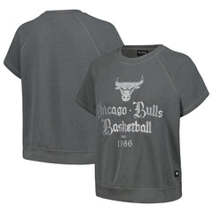 Chicago Bulls The Wild Collective Women's Embroidered Fleece Raglan Short Sleeve Pullover Sweatshirt sale - Gray sale