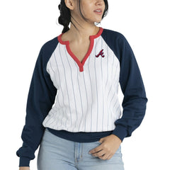 Atlanta Braves Lusso Women's Mack Fleece V-Neck Pullover Top White/Navy