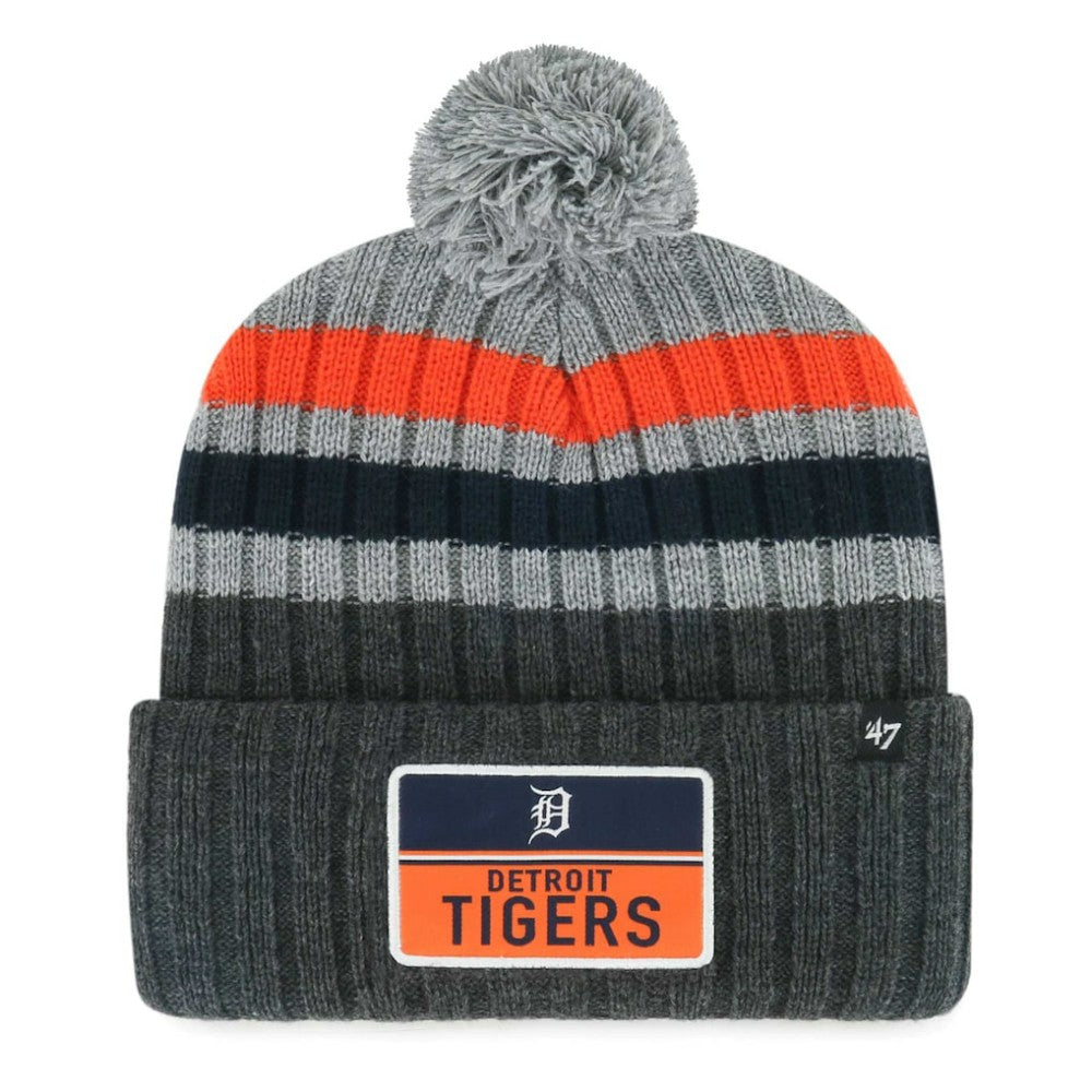 Detroit Tigers Stack Cuffed Knit Hat with Pom Gray
