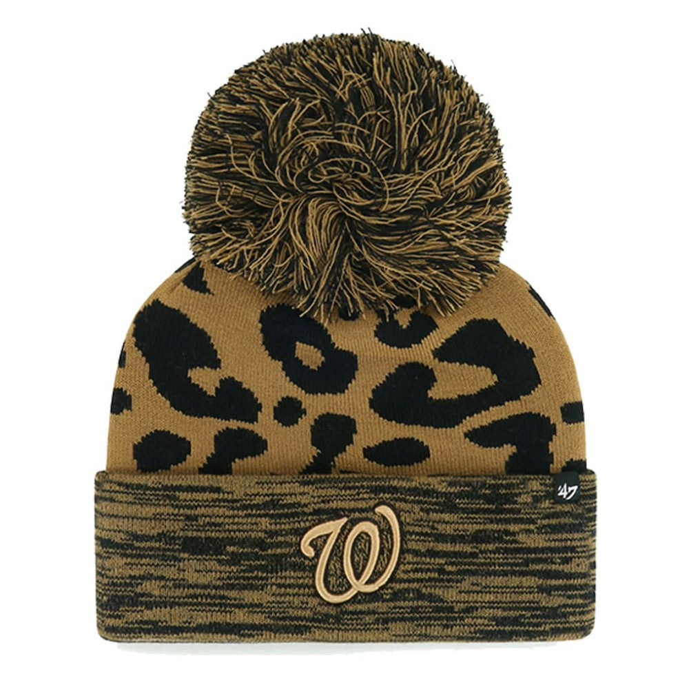 Washington Nationals Women's Leopard Rosette Cuffed Knit Hat with Pom