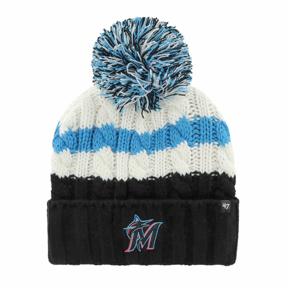 Miami Marlins Women's Ashfield Cuffed Knit Hat with Pom White/Black