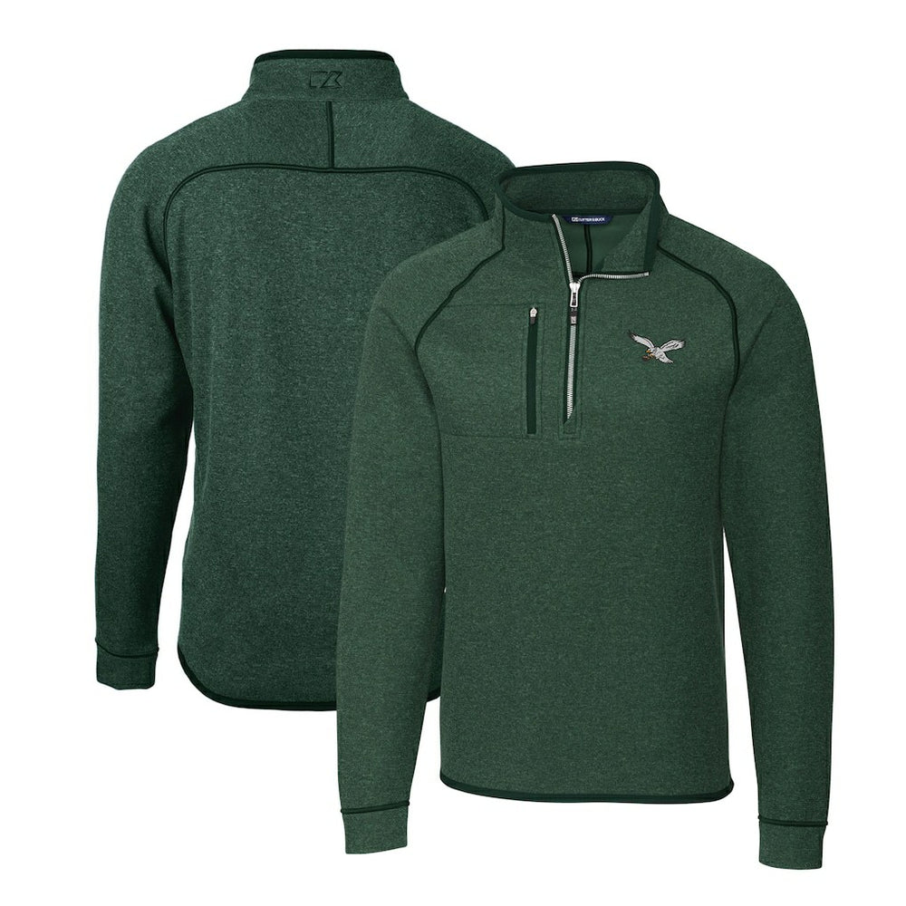 Philadelphia Eagles Cutter & Buck Gridiron Classics Big & Tall Mainsail Sweater-Knit Half-Zip Pullover Jacket - Heather Green discount