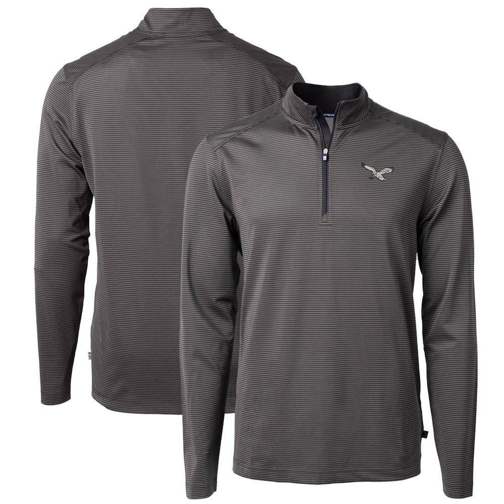 Philadelphia Eagles Cutter & Buck Gridiron Classics Big & Tall Virtue Eco Pique Micro Stripe Recycled Quarter-Zip Pullover Top - Charcoal discount