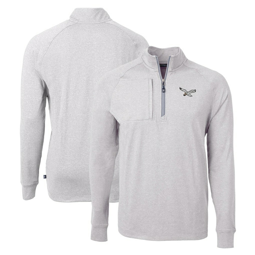 Philadelphia Eagles Cutter & Buck Gridiron Classics Big & Tall Adapt Eco Knit Heather Quarter-Zip Pullover Top - Heather Gray sale