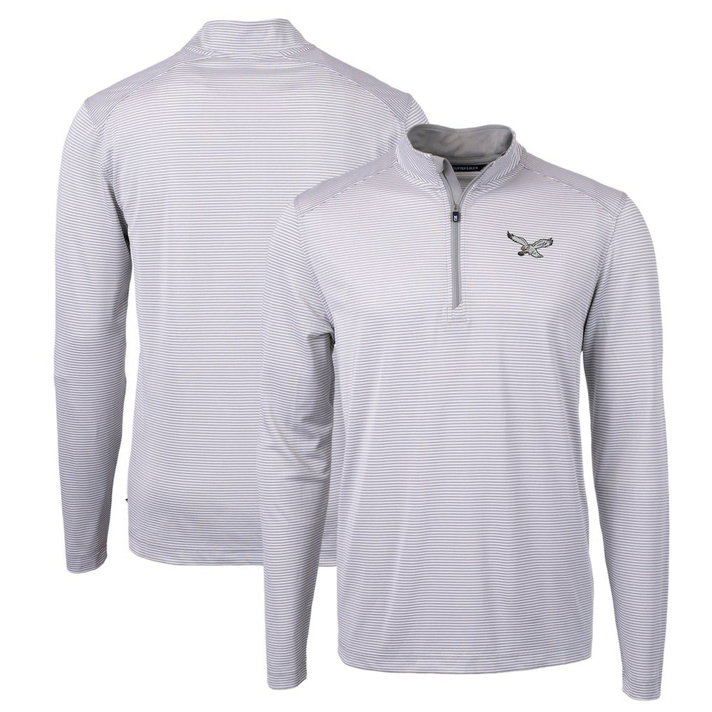 Philadelphia Eagles Cutter & Buck Gridiron Classics Big & Tall Virtue Eco Pique Micro Stripe Recycled Quarter-Zip Pullover Top - White cheap