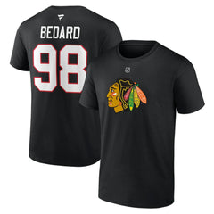 Connor Bedard Chicago Blackhawks Fanatics Authentic Stack Name & Number T-Shirt - Black T-shirts
